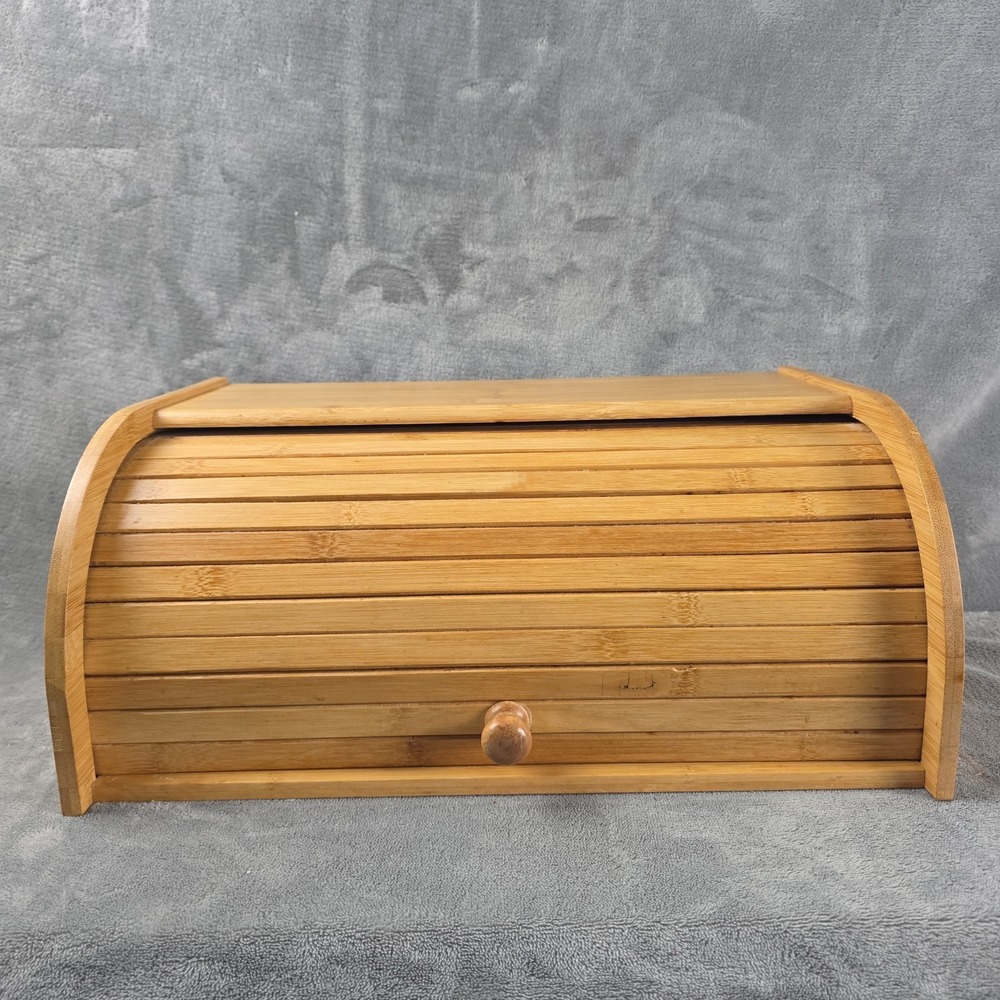 Large Rolltop‎ Bamboo Wood Bread Box Light Natural Wood Grain